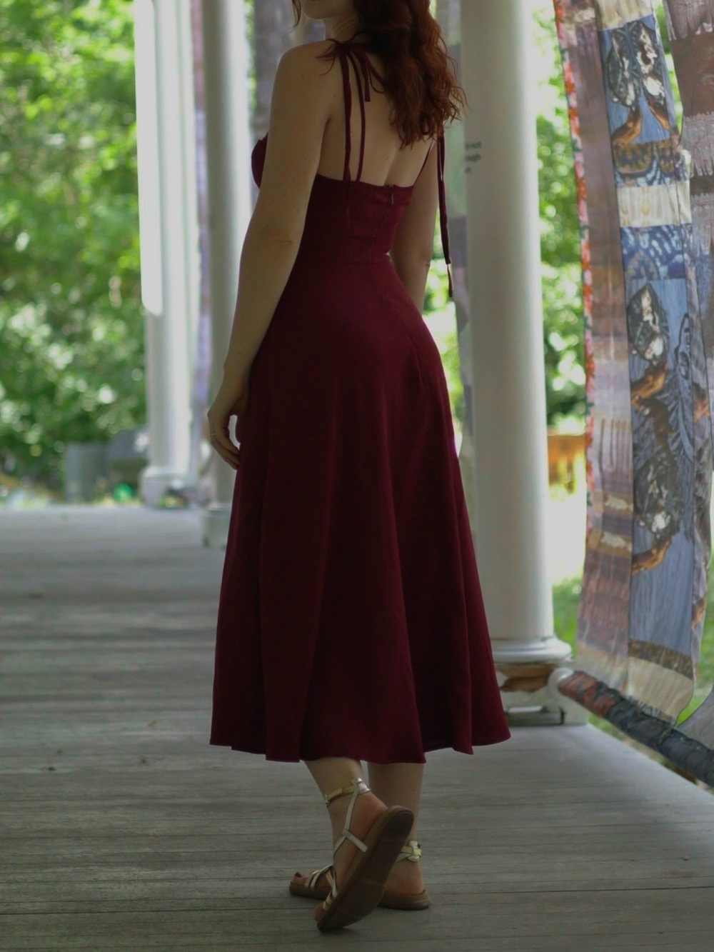 Sleeveless Burgundy Midi Dress with Tie-Strap Back